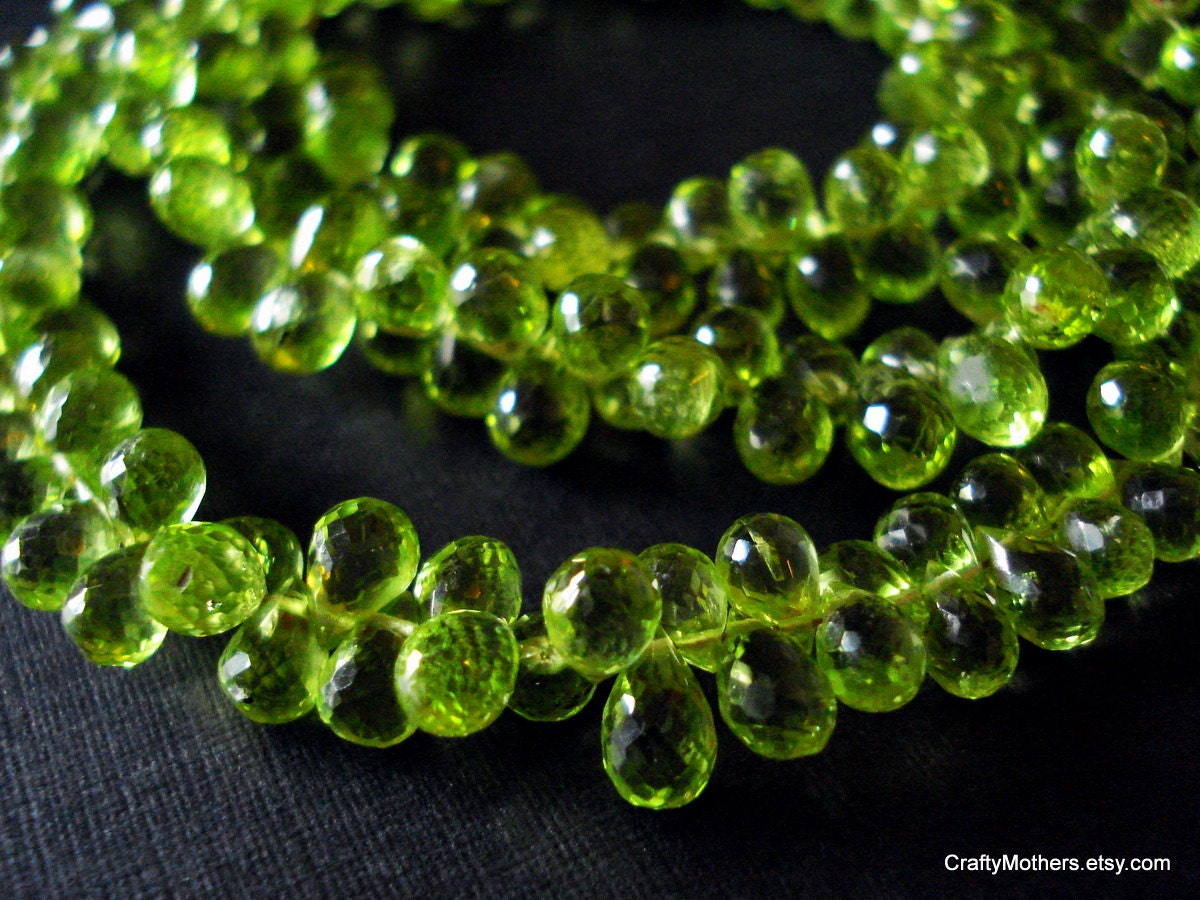 SALE - GORGEOUS Green Peridot Microfaceted Teardrop Briolettes, 6.5-7.5mm - Set of 10