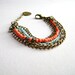 Edgy - Boho style chic orange turquoise  multiple chain bracelet etsy fashion