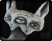 Three-Eyed siamese cat  - artdoll - soft sculpture, large, inspired by Dave Mc Kean, halloween - HANDPAINTED - - - ooak