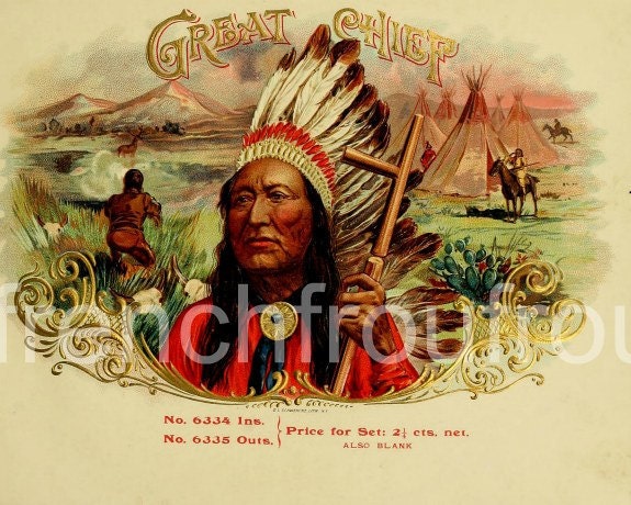 antique victorian american indian cigar label 1905 lithograph