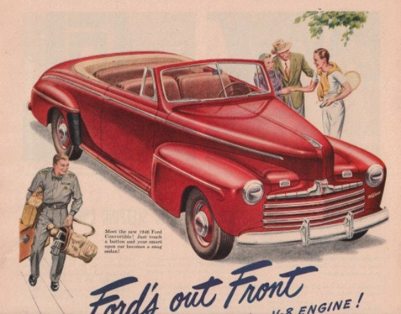 vintage red convertible sedan 1946 advertisement golf