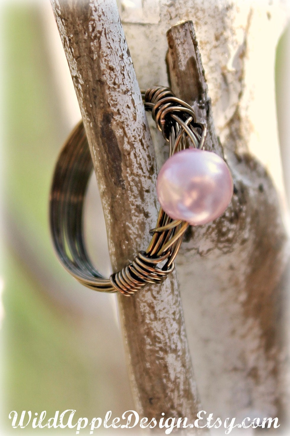 Pink Rosaline Swarovski Pearl Wire-Wrapped Ring - Custom Sizes Available