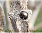 Deep Brown Swarovski Pearl Wire-Wrapped Ring - Custom Sizes Available