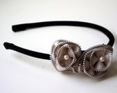 zipper rosette headband (in black and taupe)