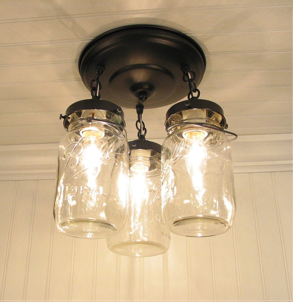 Vintage Mason Jar CEILING LIGHT Trio