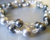 Gray Pearl Bracelet - Light and Dark Charcoal Gray Pearl and Czech Glass Double Strand Bracelet - Only One