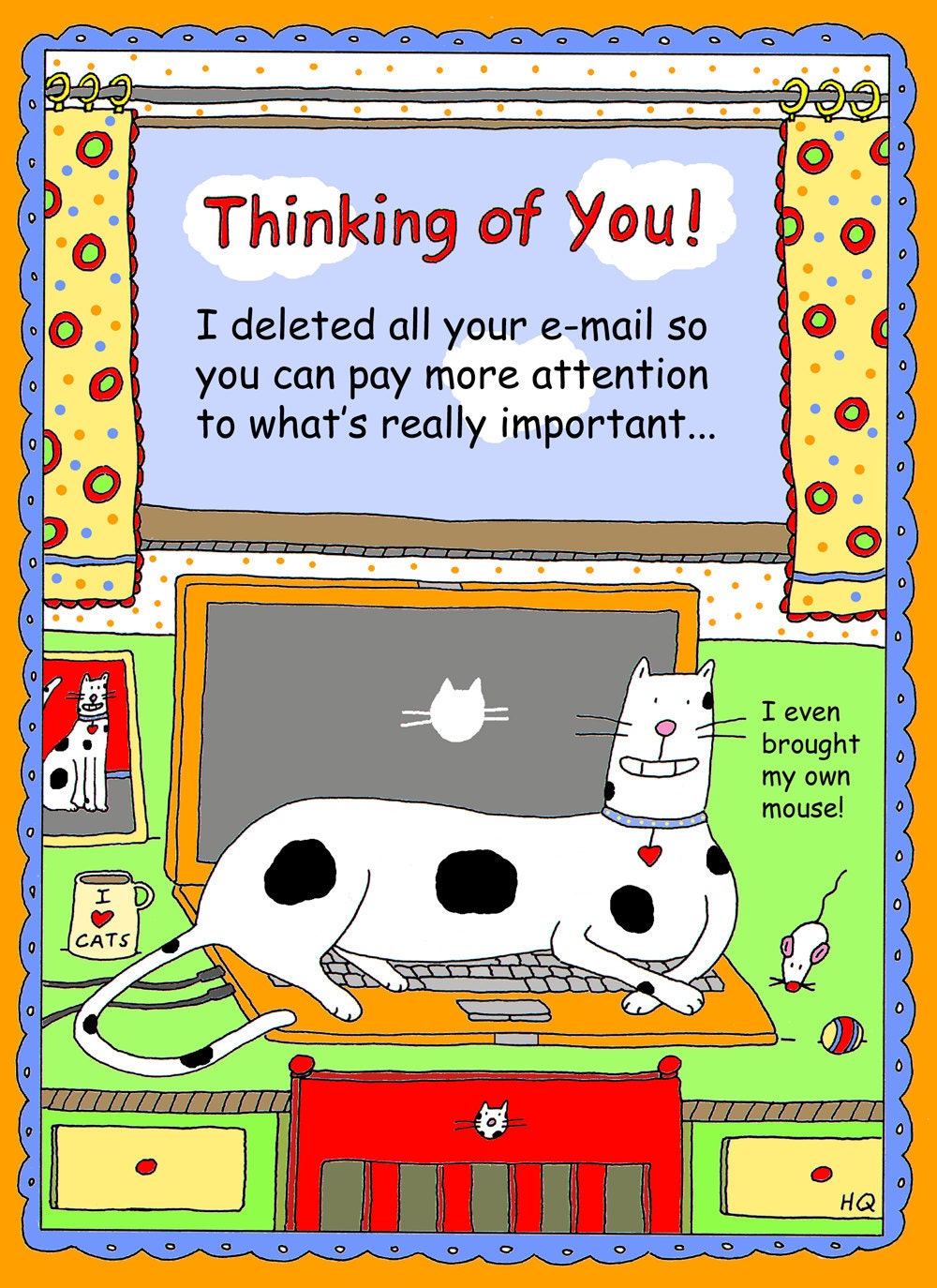 Cat Card Thinking of You On Your Computer Keyboard