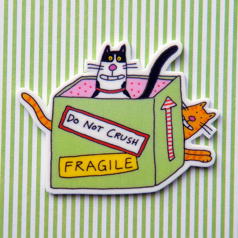 Cat Pin Brooch Orange Tabby and Tuxedo Moving Day