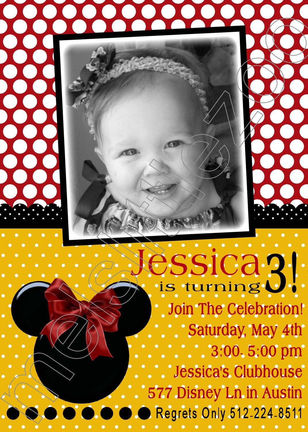 MOD Minnie or Mickey Mouse Digital Birthday Photo Invitations