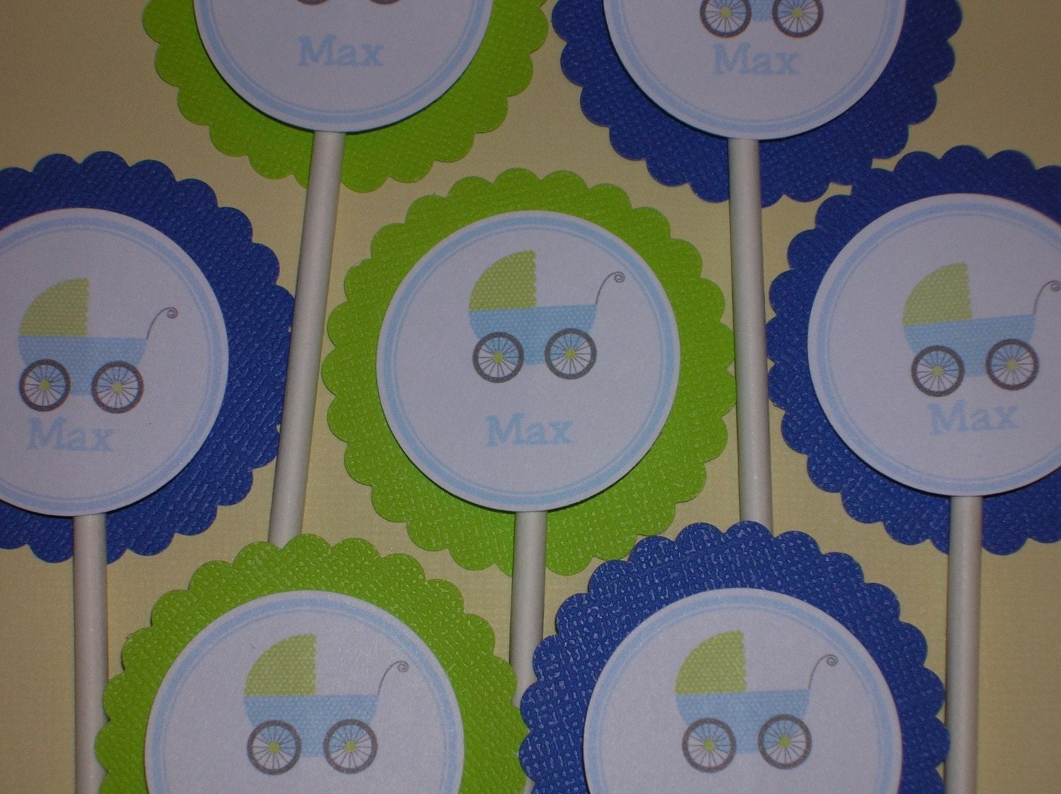 Baby Shower Cupcake Toppers, cupcake picks, boy, pram, baby carriage Il_170x135