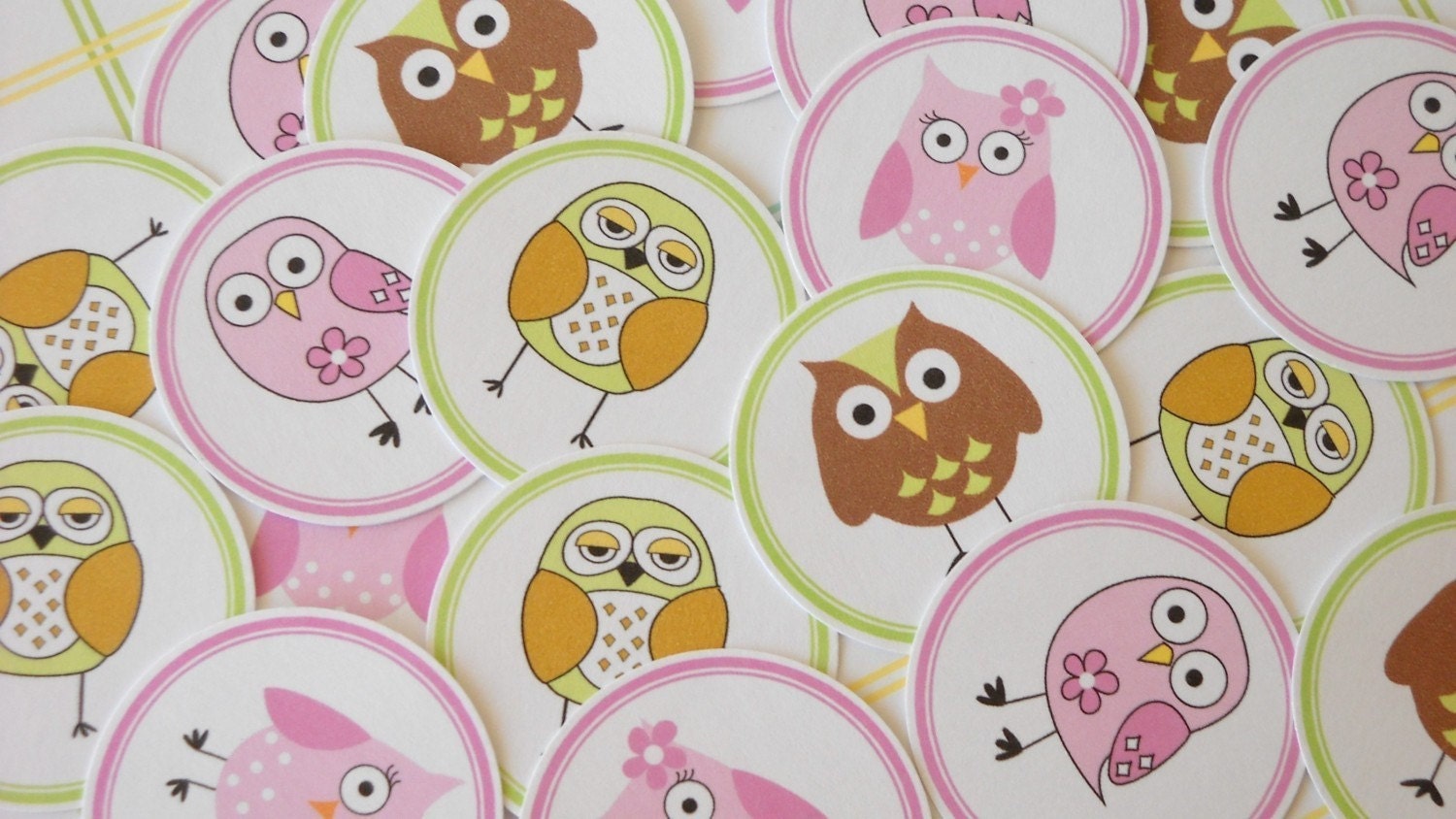 Owl Confetti, pink, green, brown Il_570xn