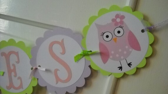 Birthday Banner, multi-color owl, girl Il_570xn