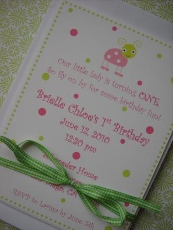 Custom Invitation - Pink and Green Ladybug Il_570xn