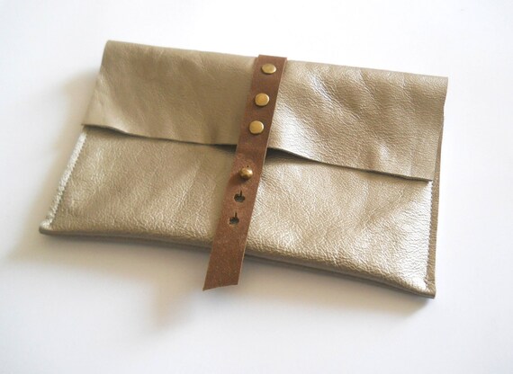 Leather case clutch -  gold