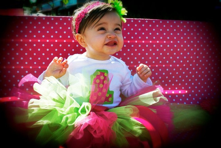 Watermelon Wonderland Super Fluff Birthday Set- Includes tutu, shirt and matching bow-Perfect for 1st 2nd 3rd 4th 5th Birthday