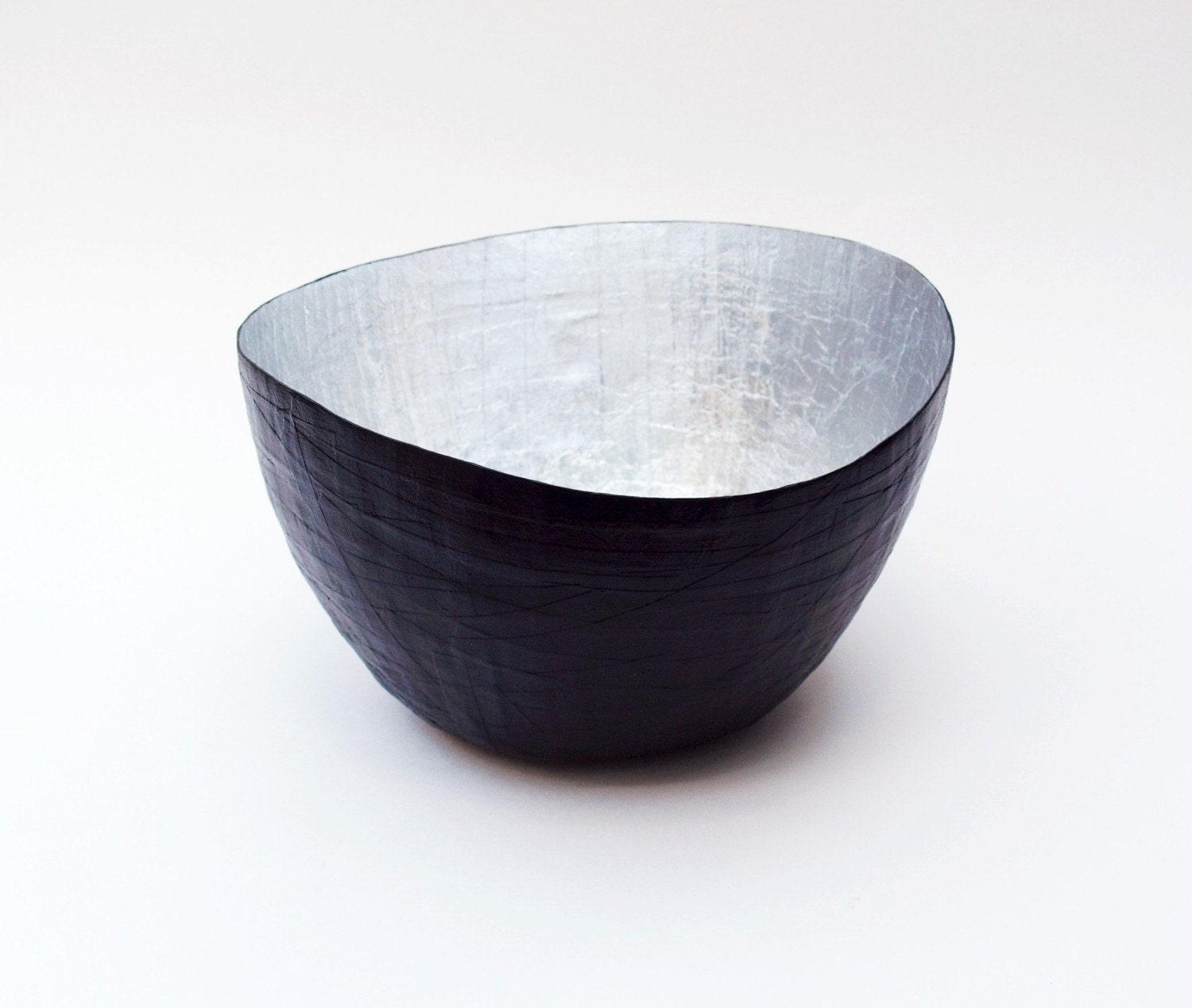 Paper Mache Vessel in Black and Silver - The Wavy - Made to order