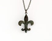 Fleur De Lis Necklace - Verdigris Patina Brass