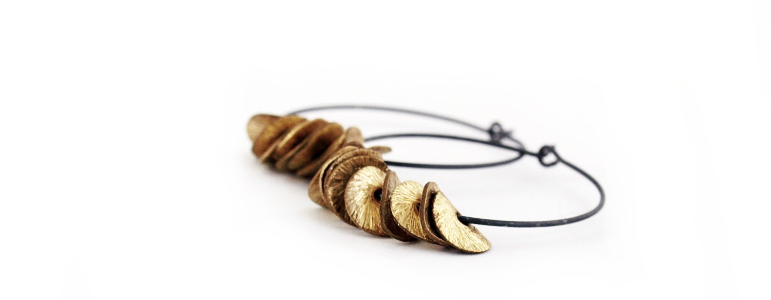 Brass Petals Earrings in Oxidized Sterling Hoops