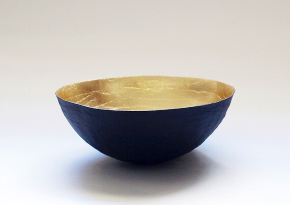 Paper Mache Bowl in Black and Gold - The Moon- Made to order