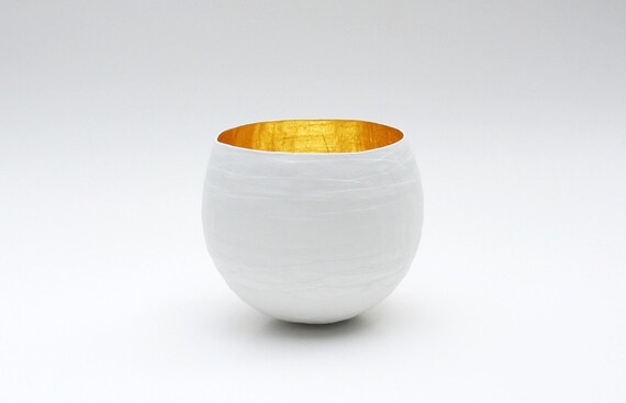 Paper Mache Bowl in White and Gold - The Rolo