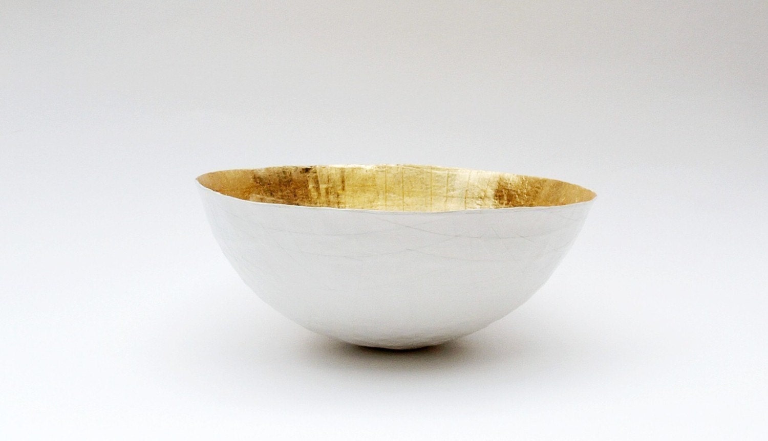 Paper Mache Bowl in White and Gold - The Moon - Made to order