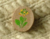 cowslip wildwood flower oval wooden brooch