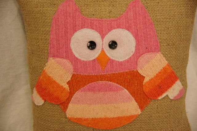 Owl Applique Burlap Pillow