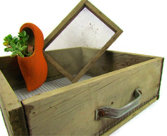 Rustic garden trays vintage wood and wire sifters