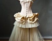 Custom Size Peach and ivory Burlesque Corset  wedding prom dress with train