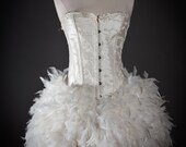 Size Medium Ivory vintage inspired Burlesque Feather Corset Dress Ready to Ship
