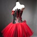 Size Medium sequin red and black burlesque corset prom dress ready to ship
