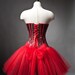 Size Medium sequin red and black burlesque corset prom dress ready to ship
