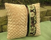 22inch Oversized Plush Minky Cuddle Pillow Cover With Brown and Sage Flower Pattern Stripe