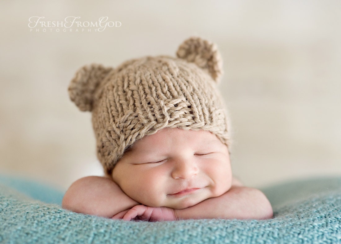 Cafe Au Lait Teddy Bear Baby Hat - Newborn Photography Prop