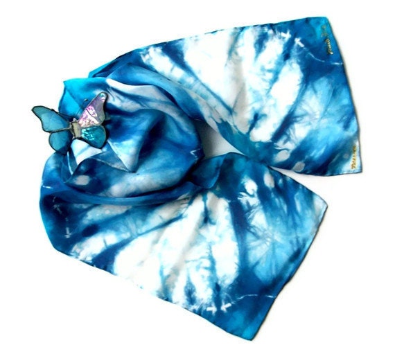 Silk Scarf Tie Dyed Blues