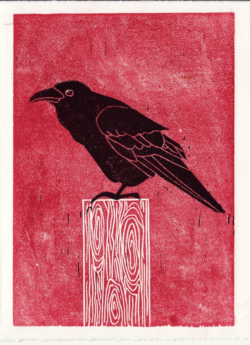 COMMON RAVEN original linocut block print