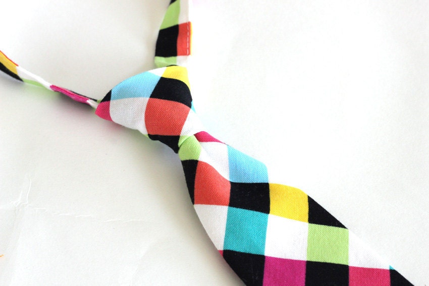 Kids Necktie - Large check (black, hot pink, yellow, etc)