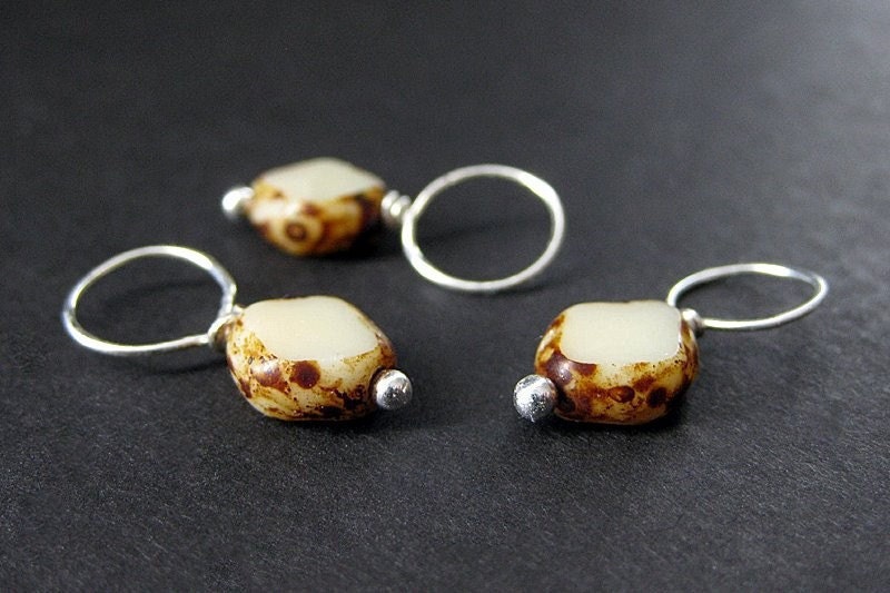 No Snag Stitch Markers in Earthy Mushroom and Silver. Handmade.