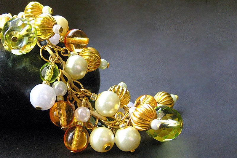 Handmade Bracelet and Earring Set - Honeydew n Cantaloupe. Handmade Bracelet.