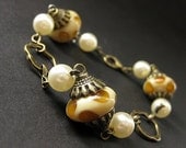 Spotted Mushrooms Bracelet. Lampwork Glass Bracelet. Bronze Beaded Bracelet. Handmade Bracelet.