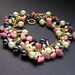 Pearl Charm Bracelet: Cluster Bracelet in Garnet Gemstone, Pink Rhodonite and Pearl Bracelet. Artisan Jewelry by Gilliauna