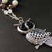 Wise Old Owl Necklace in Silver, Rose Quartz and Pearls. Handmade Necklace.