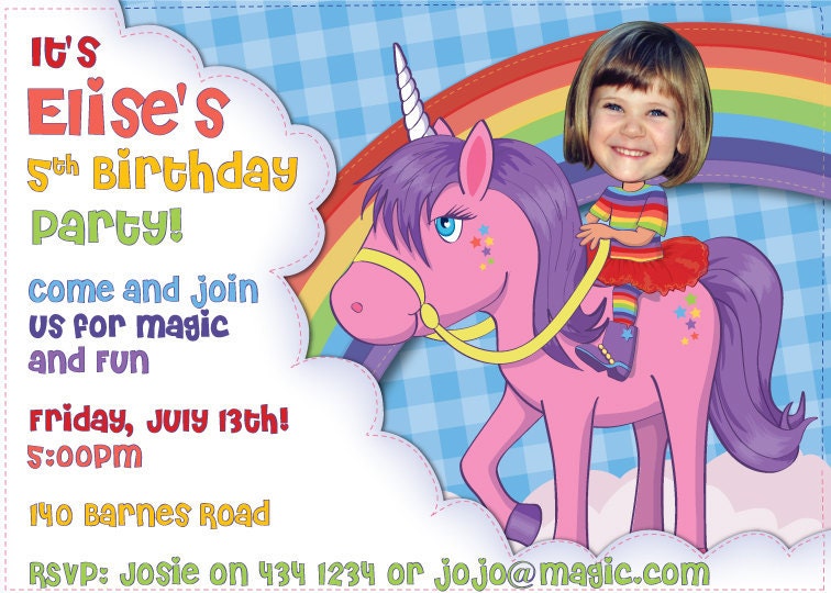 Rainbow Unicorn Birthday Party Invitation DIGITAL FILE Personalized with photo