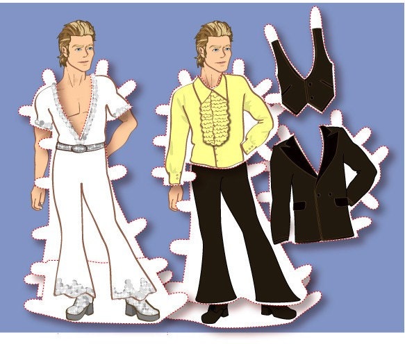 Man's Personalized Magnetic Dress-me-up Paper Doll - 1970's style