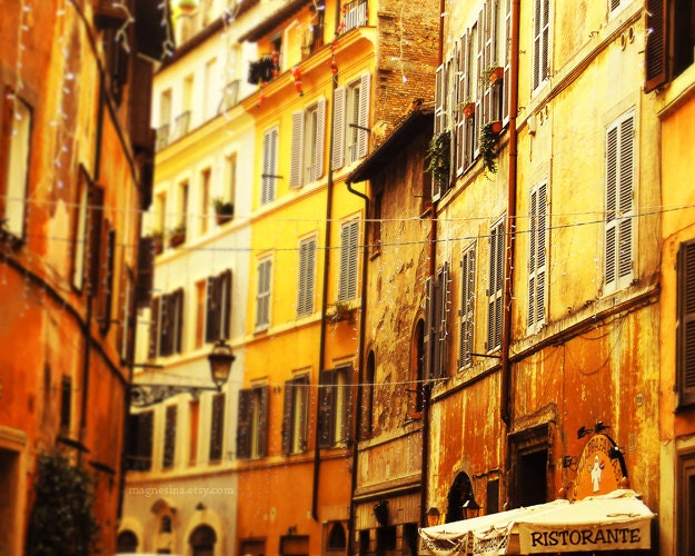 Street in Rome 8x10 (20x25cm) Fine Art Travel Photography - Europe Italy Home Restaurant Cafe Travel Agency Book Cover intensive yellow