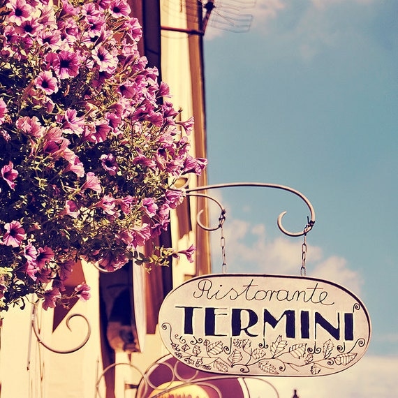 30% off Ristorante Termini 8x8 (20x20cm) - Rome Photography home decor european street italian floral purple blue
