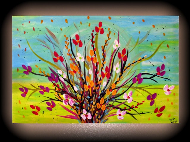 Flower Field Painting on Canvas 36x24 Seagrass Flowers