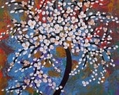White Flower Tree Painting Textured Original Painting on Canvas 24x24 Flower Wall Art