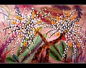 Tropical Leaves and White Flowers Abstract Tree Painting Textured Original Painting on Canvas 36x24 Wall Art Painting Home Decor
