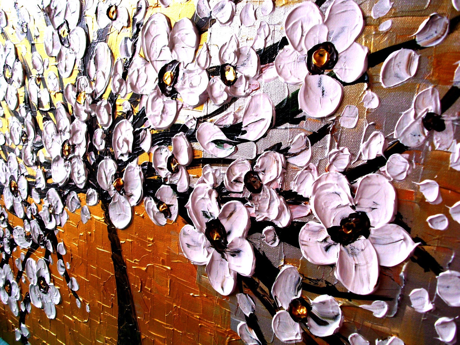 Reserved for Mary--White Tree Painting, Silver and Gold Textured Original Painting on Canvas 36x24 Wall Art